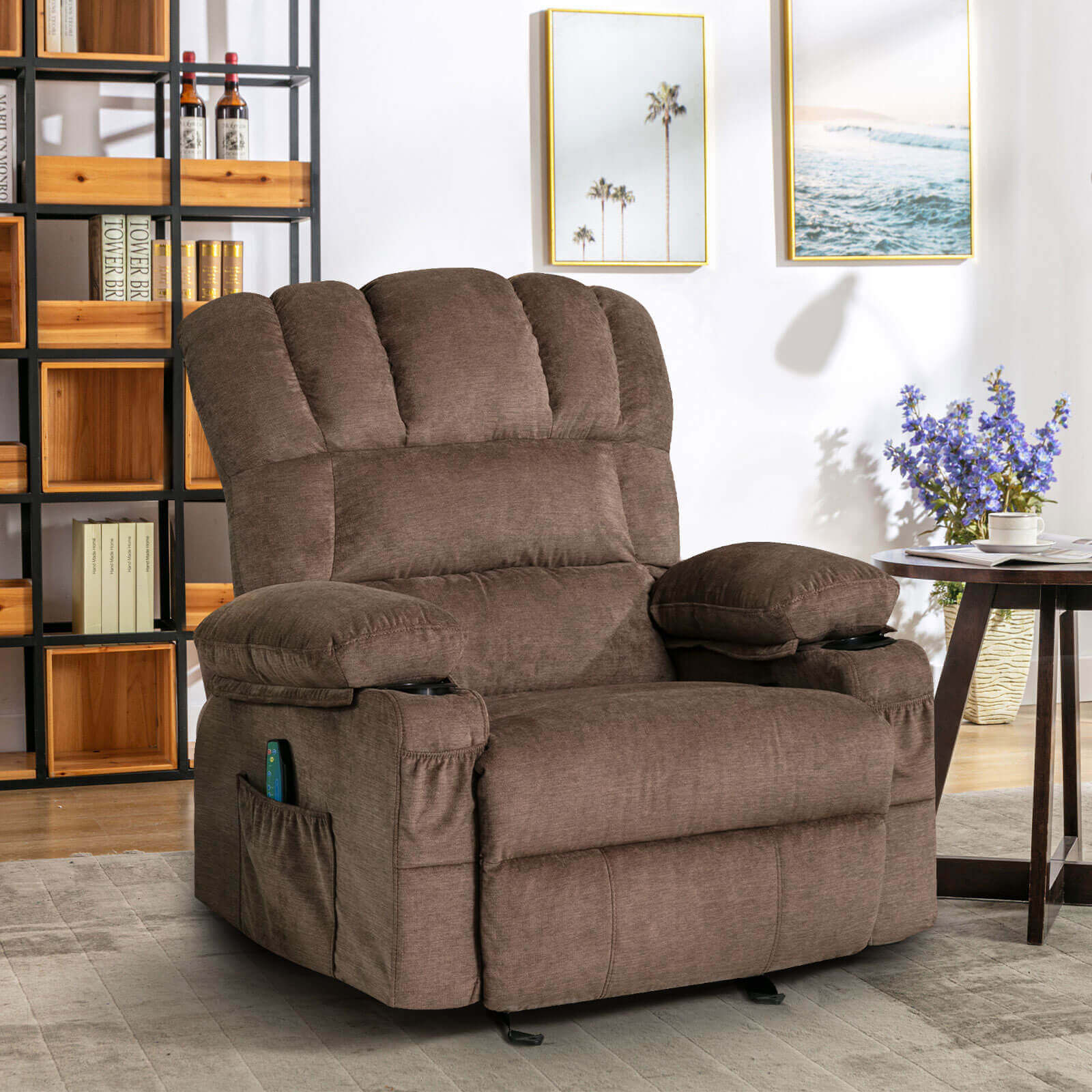 Rocking recliner chair with cup holder hot sale