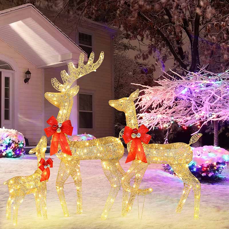 3-Piece Lighted Christmas Deer Family Set, Outdoor Holiday Decorations with LED Lights