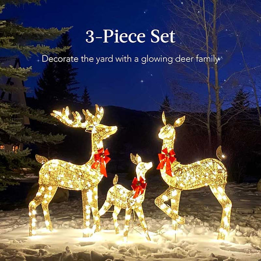 3-Piece Lighted Christmas Deer Family Set, Outdoor Holiday Decorations with LED Lights