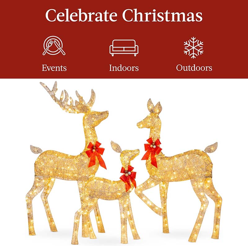 3-Piece Lighted Christmas Deer Family Set, Outdoor Holiday Decorations with LED Lights