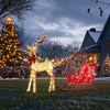 Lighted Christmas Golden Reindeer & Red Sleigh Set, Outdoor Decor Xmas Deer Set w/ LED Lights