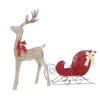 Lighted Christmas Golden Reindeer & Red Sleigh Set, Outdoor Decor Xmas Deer Set w/ LED Lights