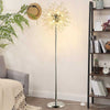 Crystal Floor Lamp for Bedroom, Standing Lamp for Living Room, 32 Firework Crystal Harnesses, Chrome Finish