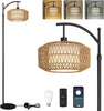 Rattan Floor Lamps with Remote & LED Bulb, Standing Lamp with Double Shades for Living Room Bedroom Office