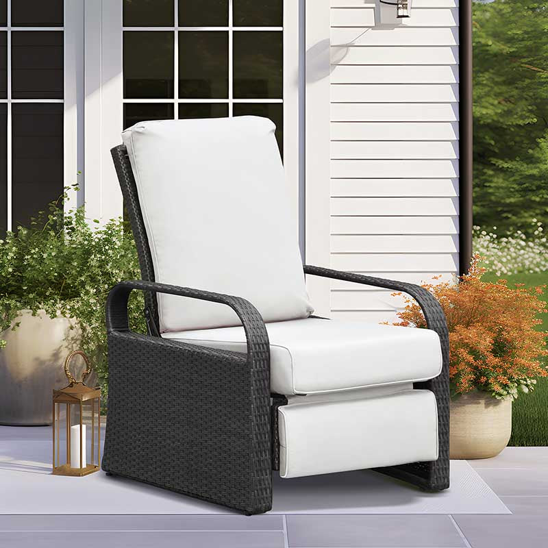 Arttoreal Outdoor Wicker Recliner / Rattan Sofa Recliner / Aluminum Frame Recliner Chair / Patio Furniture Single Armchair with Cushion