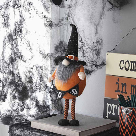 2Pcs Fabric Standing Orange Gnome Plush Decor W/Holding Banner - Seasonal Decoration for Halloween Decor, Bedroom Living Room Console Table Bookshelf Accent Piece, 6.3x4.3x16"