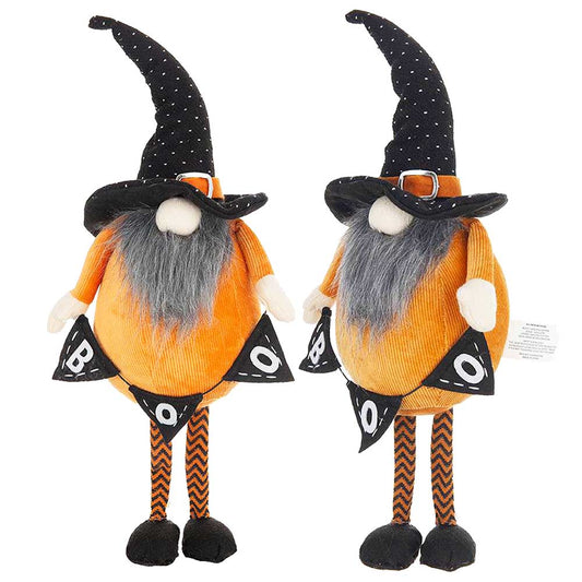 2Pcs Fabric Standing Orange Gnome Plush Decor W/Holding Banner - Seasonal Decoration for Halloween Decor, Bedroom Living Room Console Table Bookshelf Accent Piece, 6.3x4.3x16"