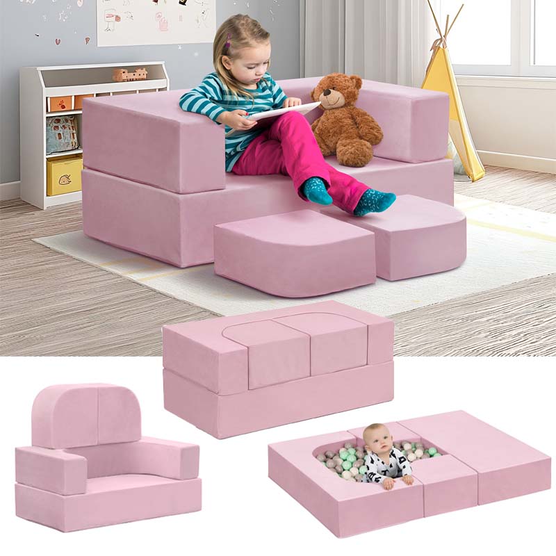 Kids Couch Sofa, 4 Pcs Modular Toddler Couch, Freely Removable Kids Chair Sofa for Playing, Creativity, Sleeping for Playroom, Bedroom Furniture