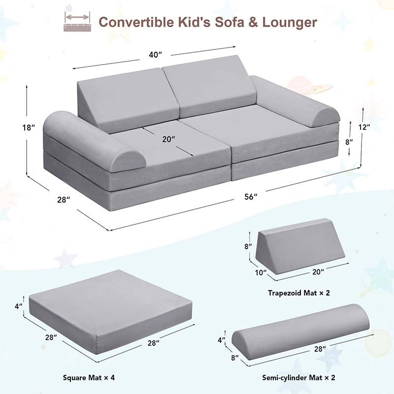 8 Pcs Modular Kids Couch, Toddler Play Sectional Sofa Chair for Playing, Creativity, Sleeping for Playroom, Bedroom, Children's Room