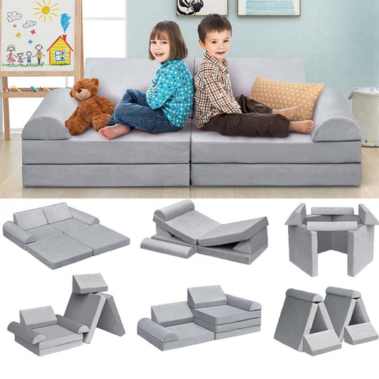 8 Pcs Modular Kids Couch, Toddler Play Sectional Sofa Chair for Playing, Creativity, Sleeping for Playroom, Bedroom, Children's Room