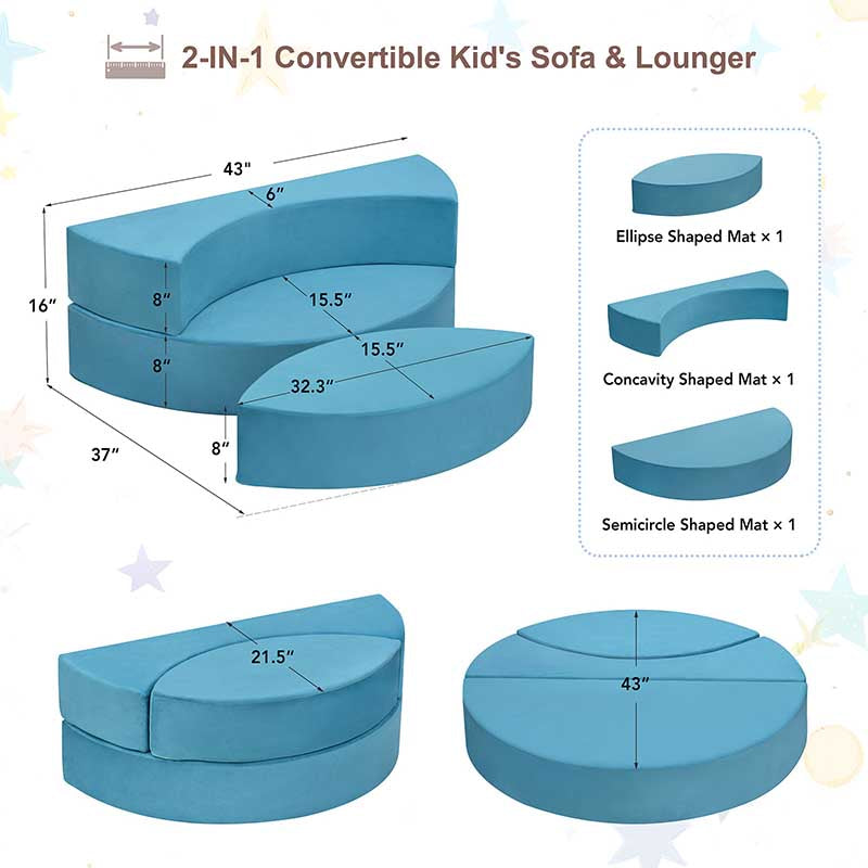 3Pcs Modular Kids Play Couch, Creativing Playroom Floor Sofa Furniture for Children, Removable Fabric Cover