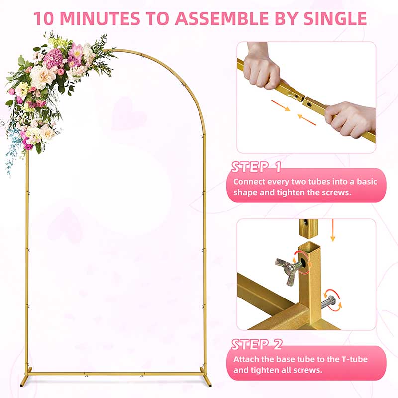 Gold Metal Arch Backdrop Stand, Wedding Arch Frame Square Balloon Arch Stand for Birthday Party Baby Shower Wedding Graduation Ceremony Decoration