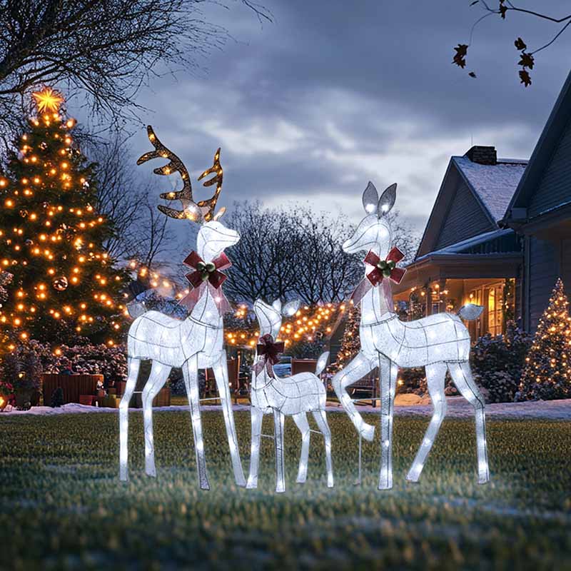 3- Pack Lighted Christmas Deer Family Set, Outdoor Holiday Yard Decorations Xmas Decor w/LED Lights