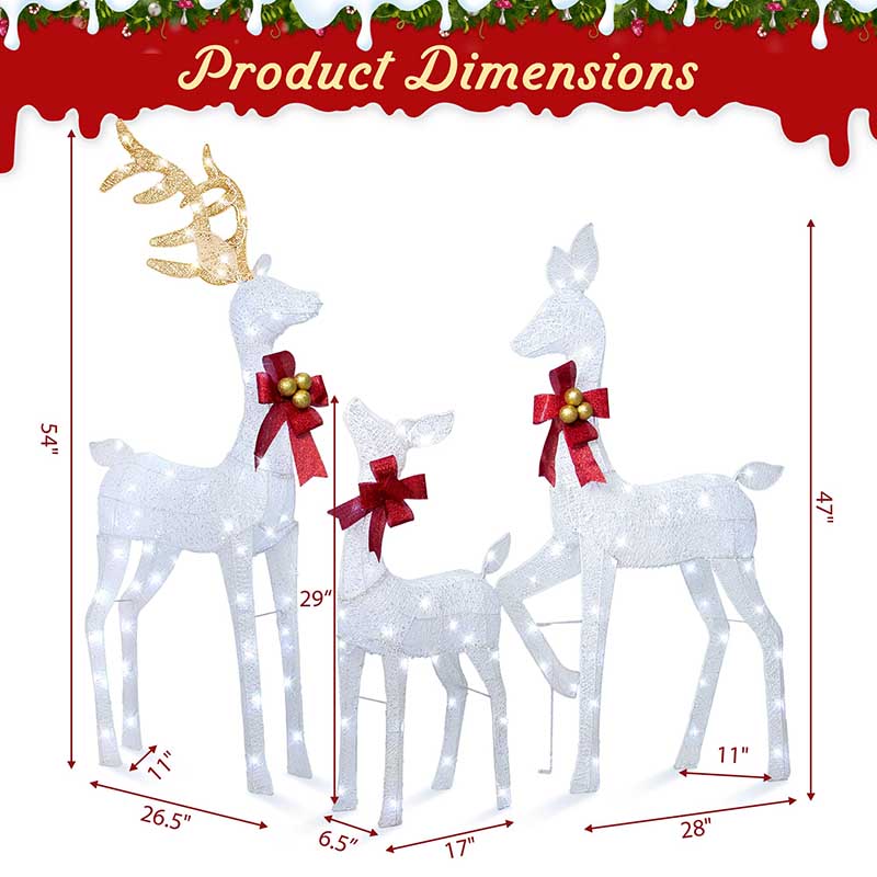 3- Pack Lighted Christmas Deer Family Set, Outdoor Holiday Yard Decorations Xmas Decor w/LED Lights