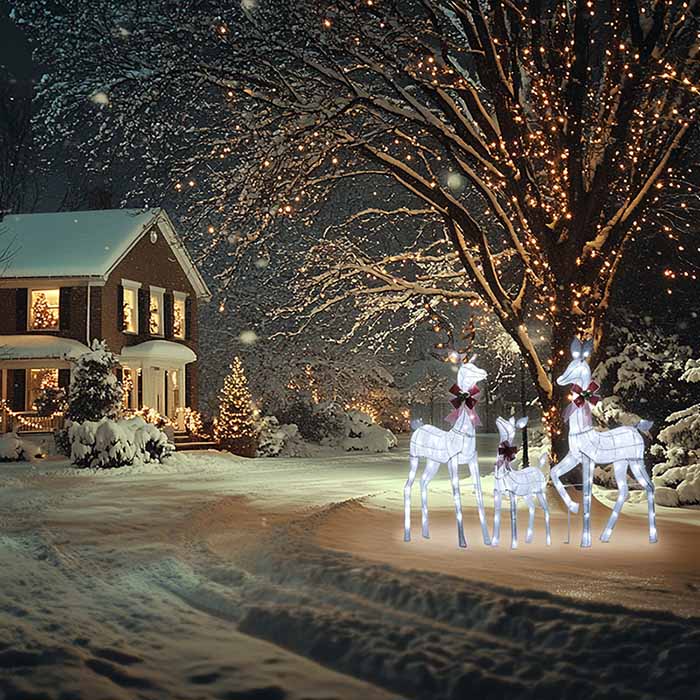 3- Pack Lighted Christmas Deer Family Set, Outdoor Holiday Yard Decorations Xmas Decor w/LED Lights