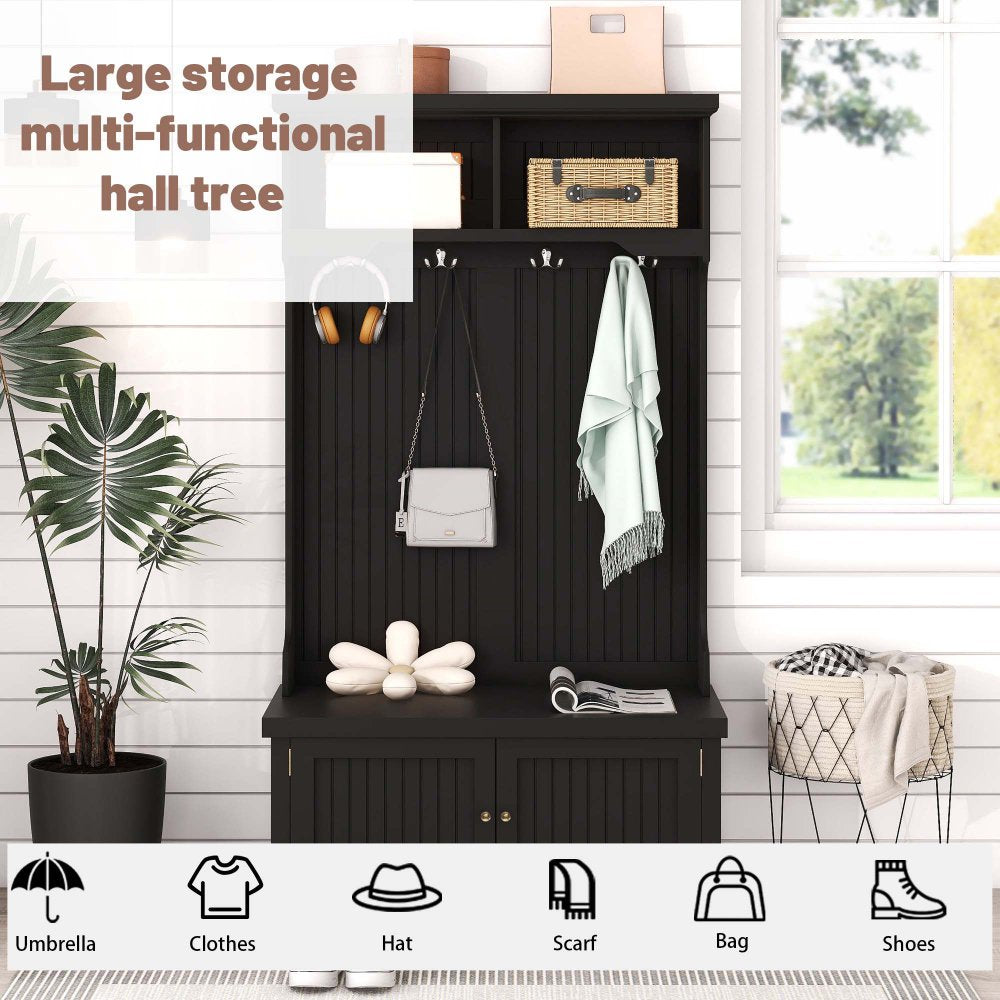 Coat Rack Storage Shoe Bench Hall Tree 4 in 1 Entryway Storage