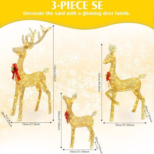 3-Piece Lighted Christmas Deer Family Set, Outdoor Holiday Decorations with LED Lights