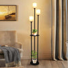 Floor Lamp with Shelves, Black Tall Table Lamp with Linen Shade and Foot Switch for Living Room, Bedroom, Office