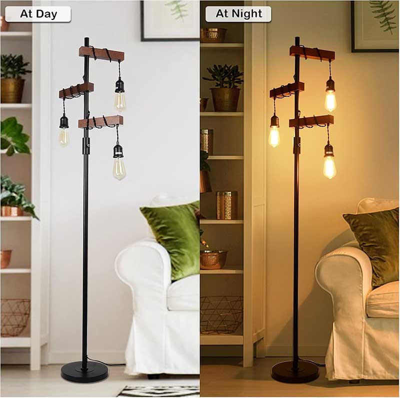 Dimmable Floor Lamp, Metal Black Standing Lamp for Living Room Bedroom Office Rustic Home