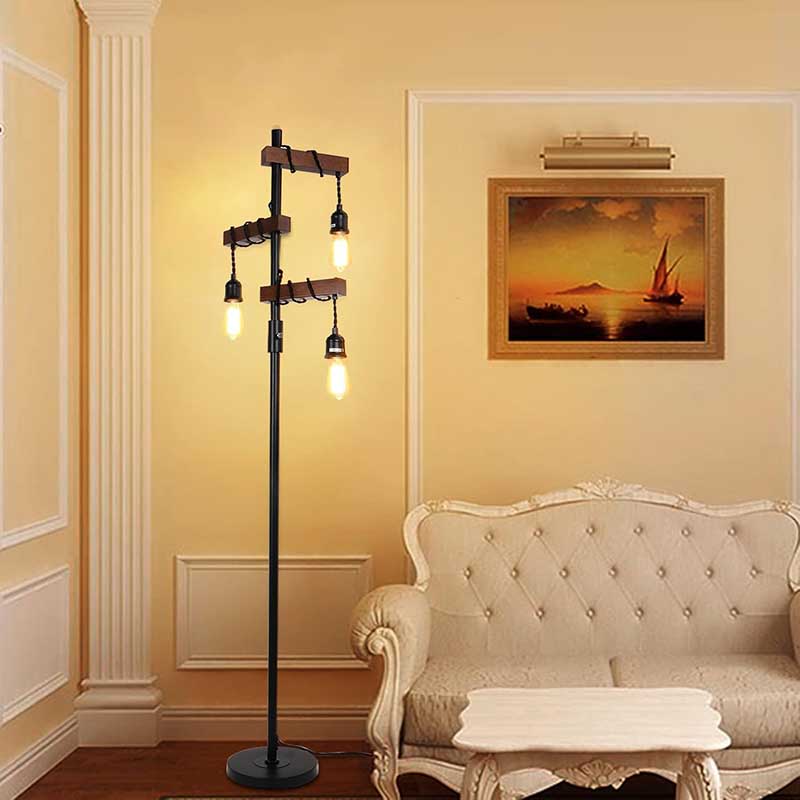 Dimmable Floor Lamp, Metal Black Standing Lamp for Living Room Bedroom Office Rustic Home