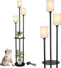 Floor Lamp with Shelves, Black Tall Table Lamp with Linen Shade and Foot Switch for Living Room, Bedroom, Office