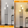 Floor Lamp with Shelves, Black Tall Table Lamp with Linen Shade and Foot Switch for Living Room, Bedroom, Office