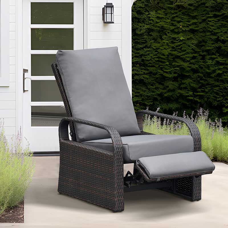 Arttoreal Outdoor Wicker Recliner / Rattan Sofa Recliner / Aluminum Frame Recliner Chair / Patio Furniture Single Armchair with Cushion