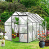 Aluminum Polycarbonate Greenhouse, Walk-in Garden Greenhouse Kit with Adjustable Roof Vent, Sliding Door, Drainage System