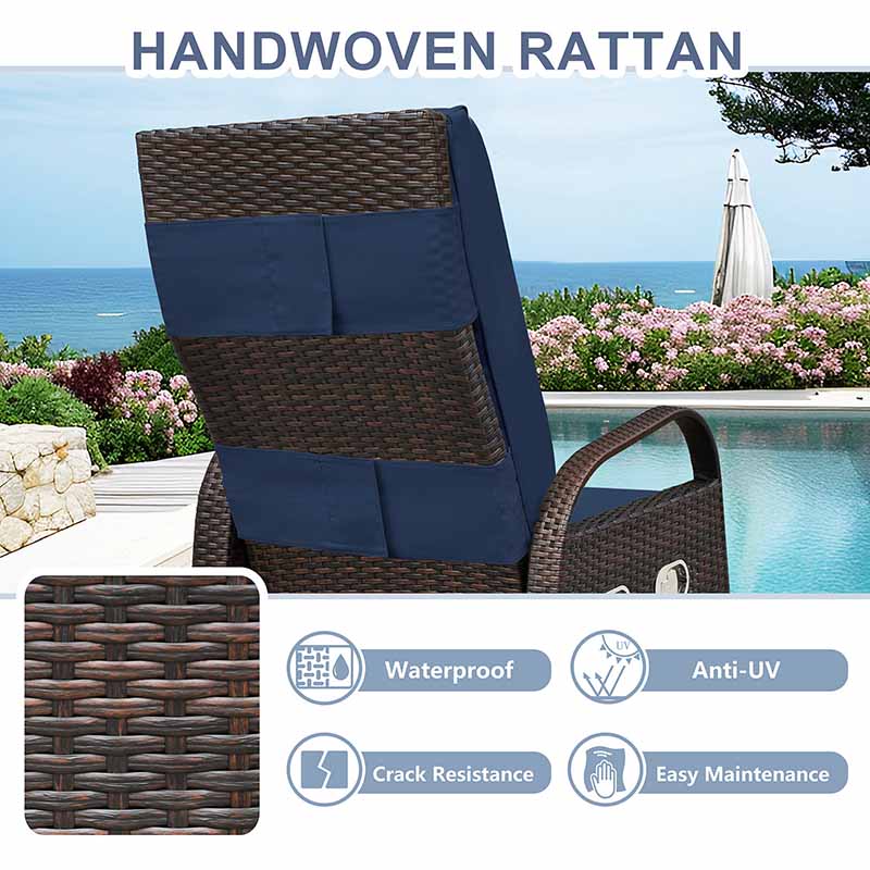 Skypatio Indoor Outdoor Wicker Recliner Chair Independently Adjustable Backrest and Footrest Patio Recliner Lounge Chair with Flip Side Table Red