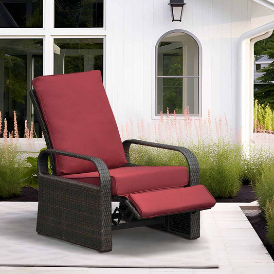 Arttoreal Outdoor Wicker Recliner / Rattan Sofa Recliner / Aluminum Frame Recliner Chair / Patio Furniture Single Armchair with Cushion