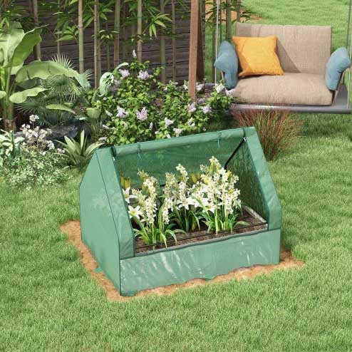 Garden Raised Bed with Mini Greenhouse, Galvanized Outdoor Planter Box with Cover for Growing Herbs Flowers and Vegetables