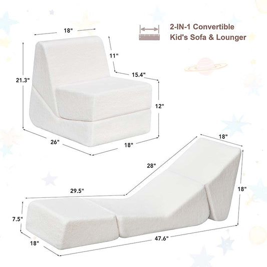 2 in 1 Folding Sofa Chair for Kids, Convertible Sofa to Lounger for Girls and Boys