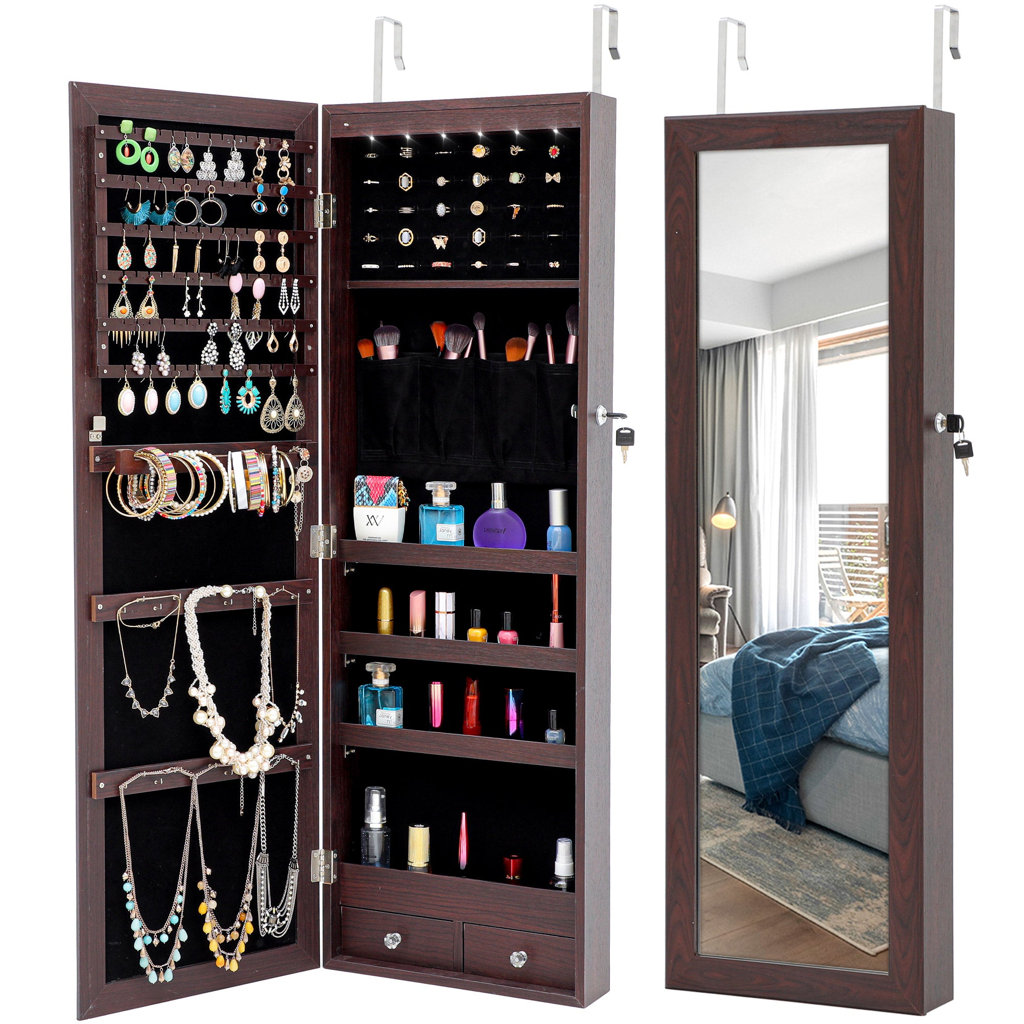 Mirror jewelry clearance cabinet