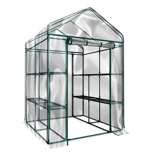 Arttoreal Walk-In Garden Greenhouse/Outdoor 56" x 56" x 76" Green House with 2 Tiers 8 Shelves Roll-Up Door Gardening Rack