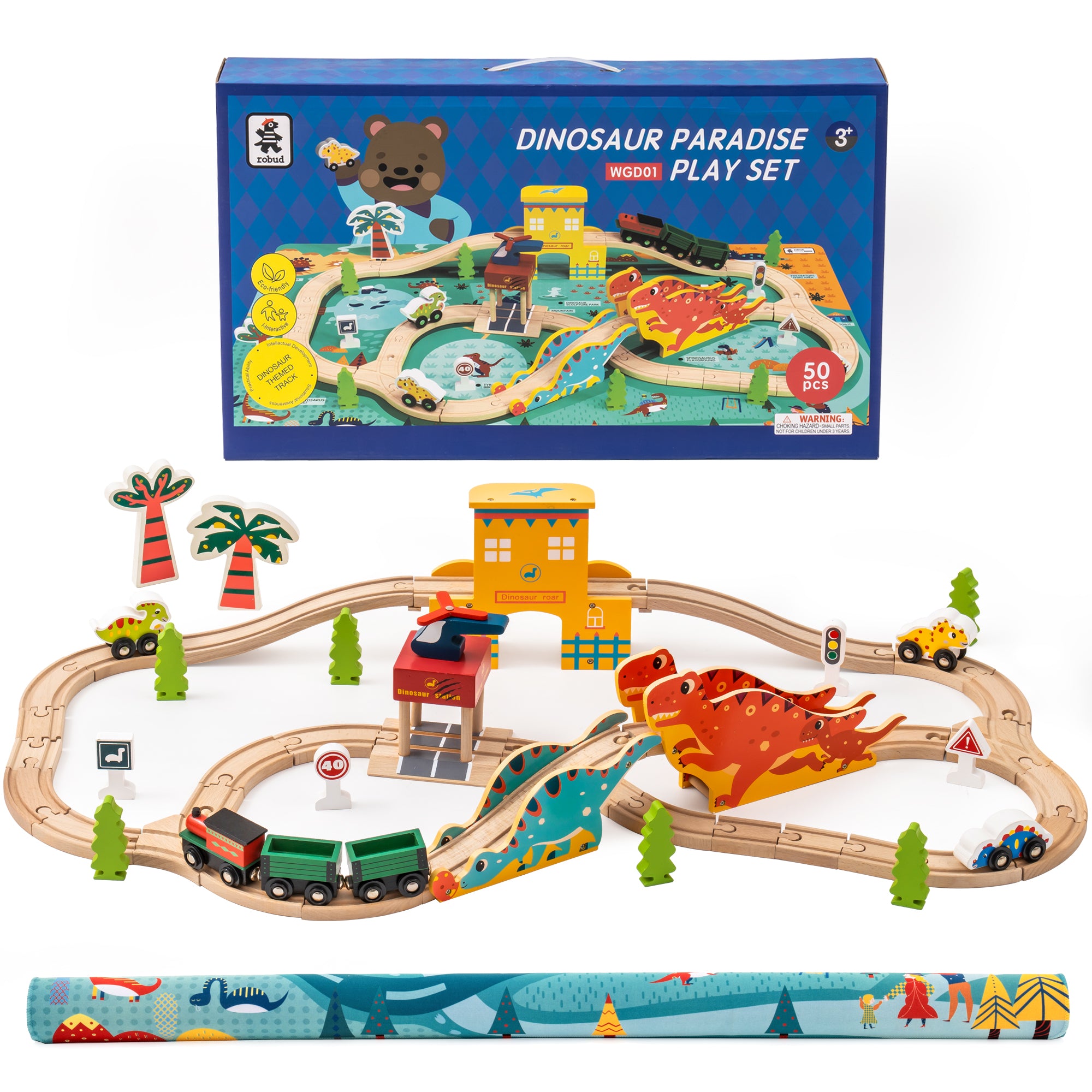 Wooden Train Toy Set/50 Pieces Wooden Train Track Set with Bridge