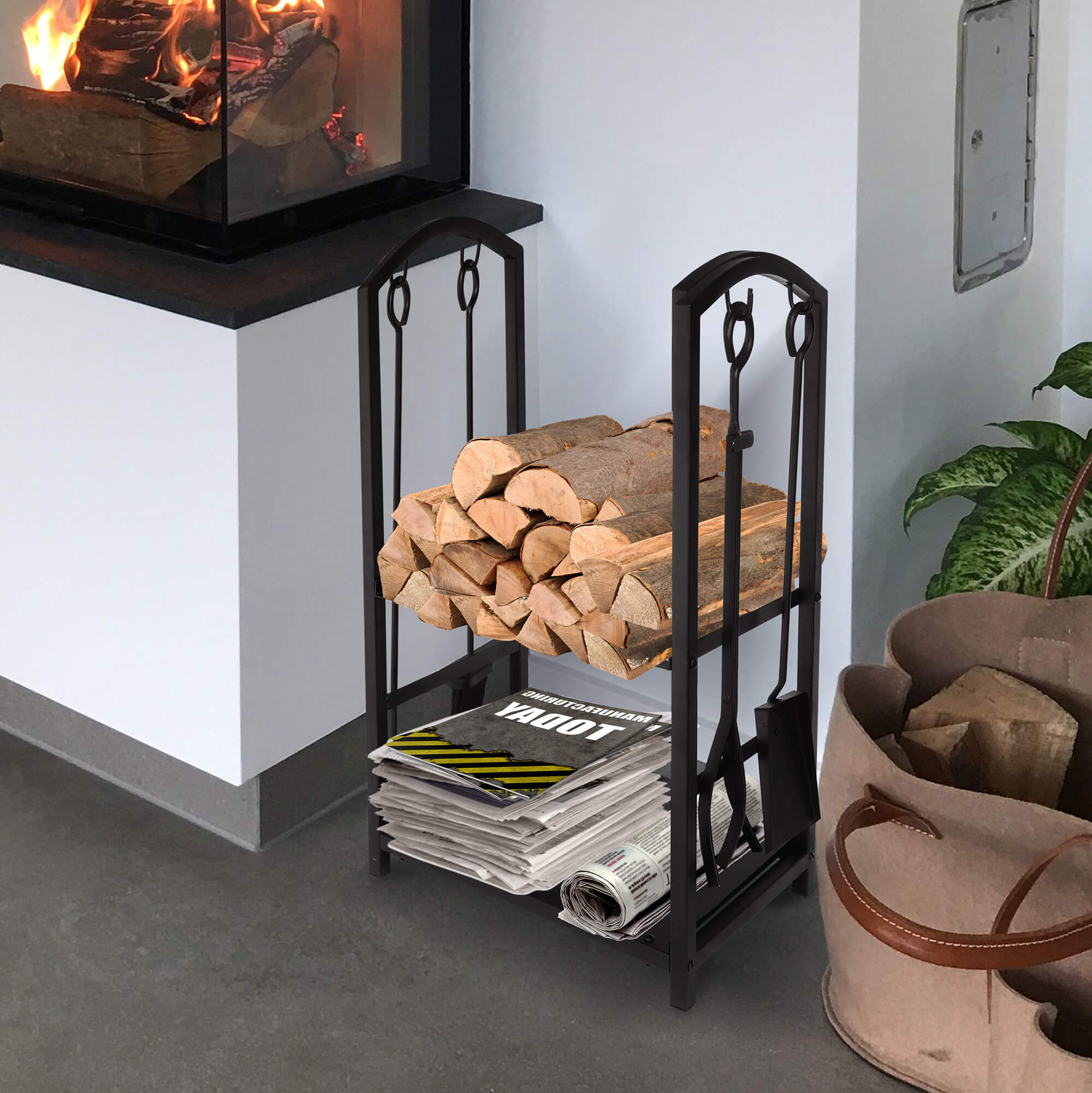 Indoor firewood rack with tools hot sale